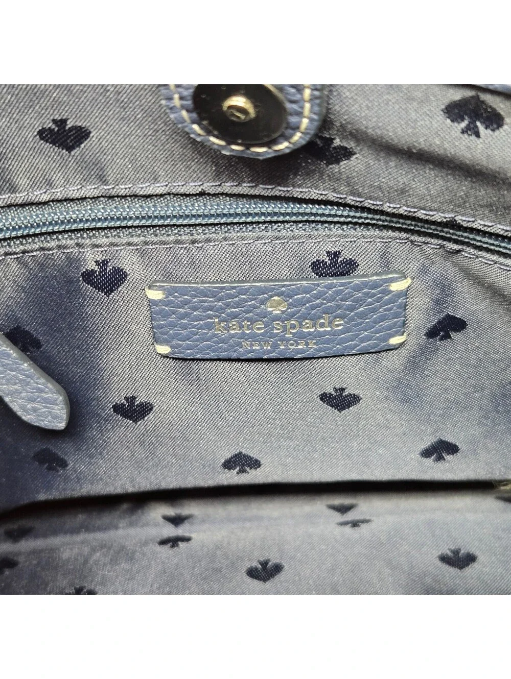 Kate Spade Leila medium triple compartment satchel Denim & Navy Leather EUC